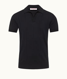 Horton Cotton Silk Tailored Fit Silk-Cotton Polo Shirt | Night Iris