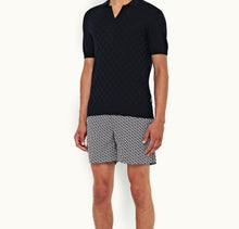 Horton Silk Checkerboard Resort Placket Silk Polo Shirt | Night Iris