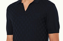 Horton Silk Checkerboard Resort Placket Silk Polo Shirt | Night Iris