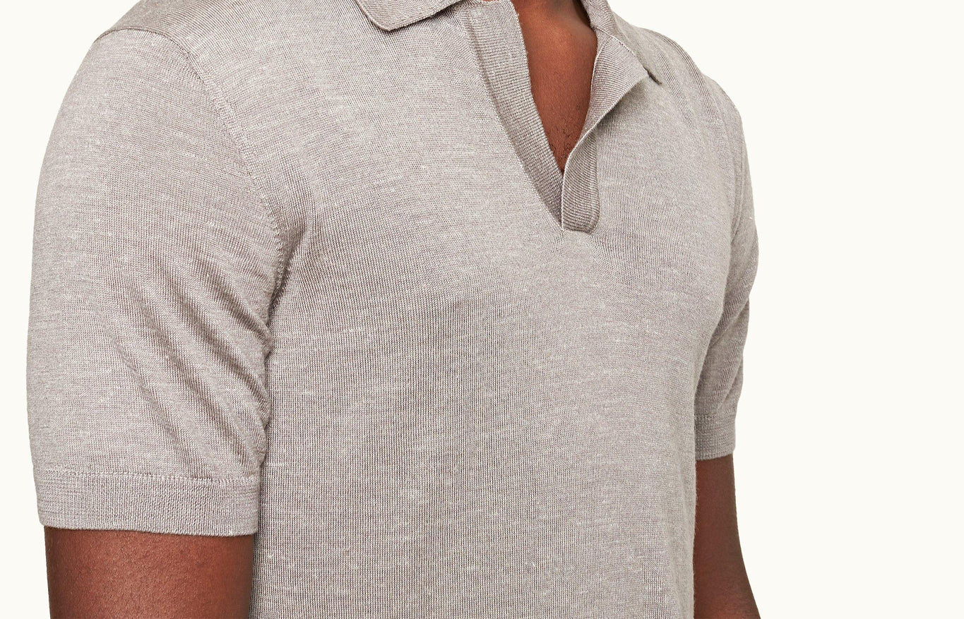 Horton Silk Tailored Fit Merino-Silk Knit Polo Shirt | Demille Grey