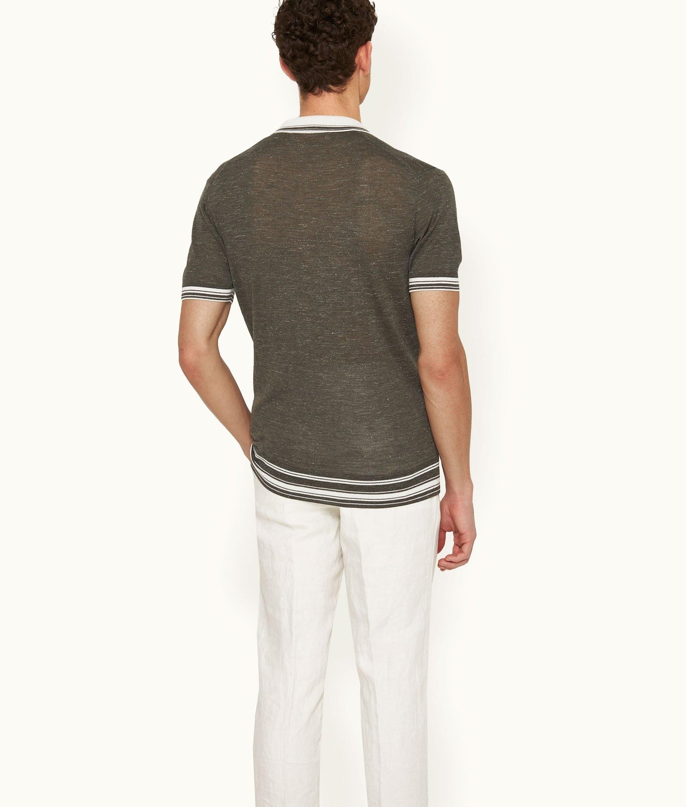 Horton Tipping Multi-Stripe Tipping Merino-Silk Polo Shirt Knitted | Smoked Tea/White Sand