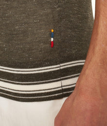 Horton Tipping Multi-Stripe Tipping Merino-Silk Polo Shirt Knitted | Smoked Tea/White Sand