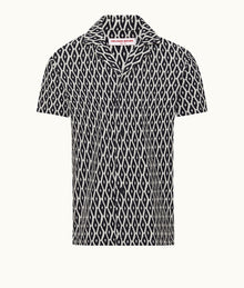 Howell Relaxed Fit Capri Collar Geometric Jacquard Towelling Shirt | Night Iris