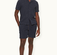 Howell Towelling Atom Jacquard Relaxed Fit Capri Collar Cotton Towelling Shirt | Night Iris