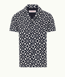 Howell Towelling Domi Jacquard Capri Collar Cotton Towelling Shirt | Night Iris/White Sand