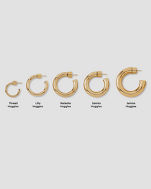Natasha Huggies earring - alternate angle | gold huggie earrings