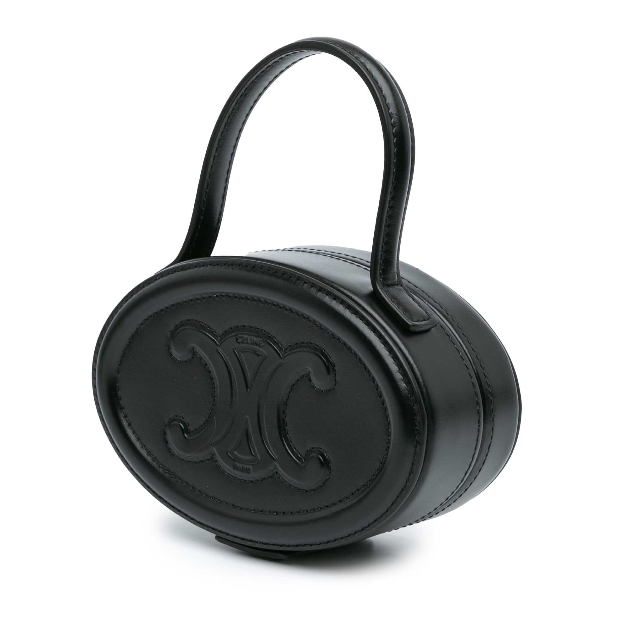 Celine | Pre-Owned Calfskin Cuir Triomphe Oval Handbag | Black