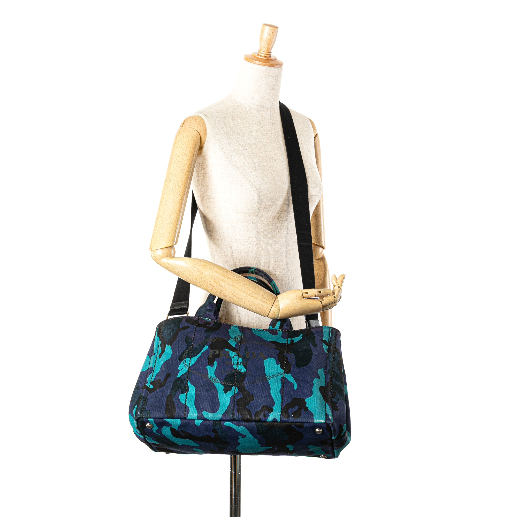 Prada | Pre-Owned Canvas Camouflage Canapa Logo Satchel | Blue/Dark Blue