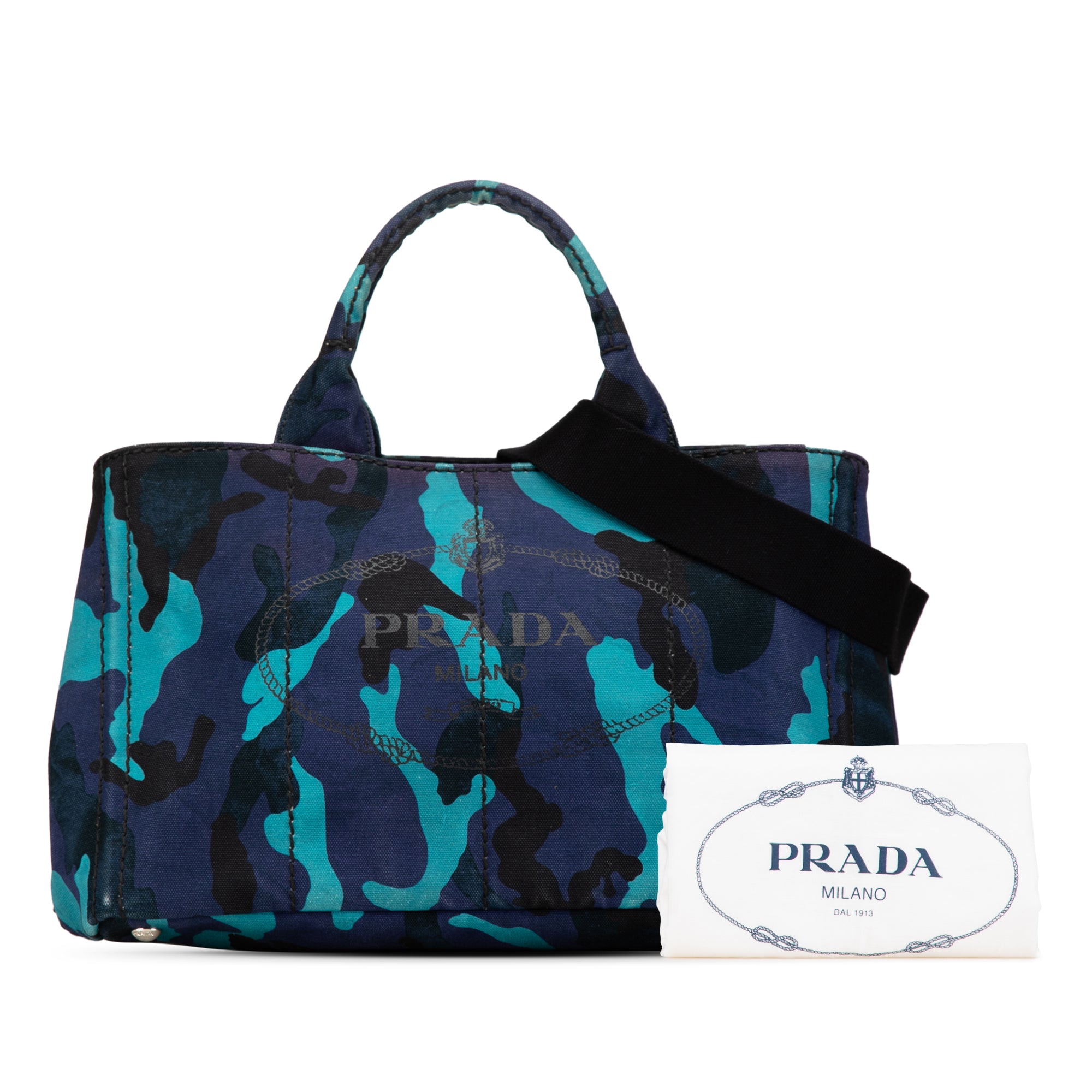 Prada | Pre-Owned Canvas Camouflage Canapa Logo Satchel | Blue/Dark Blue