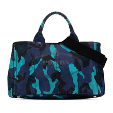 Prada | Pre-Owned Canvas Camouflage Canapa Logo Satchel | Blue/Dark Blue