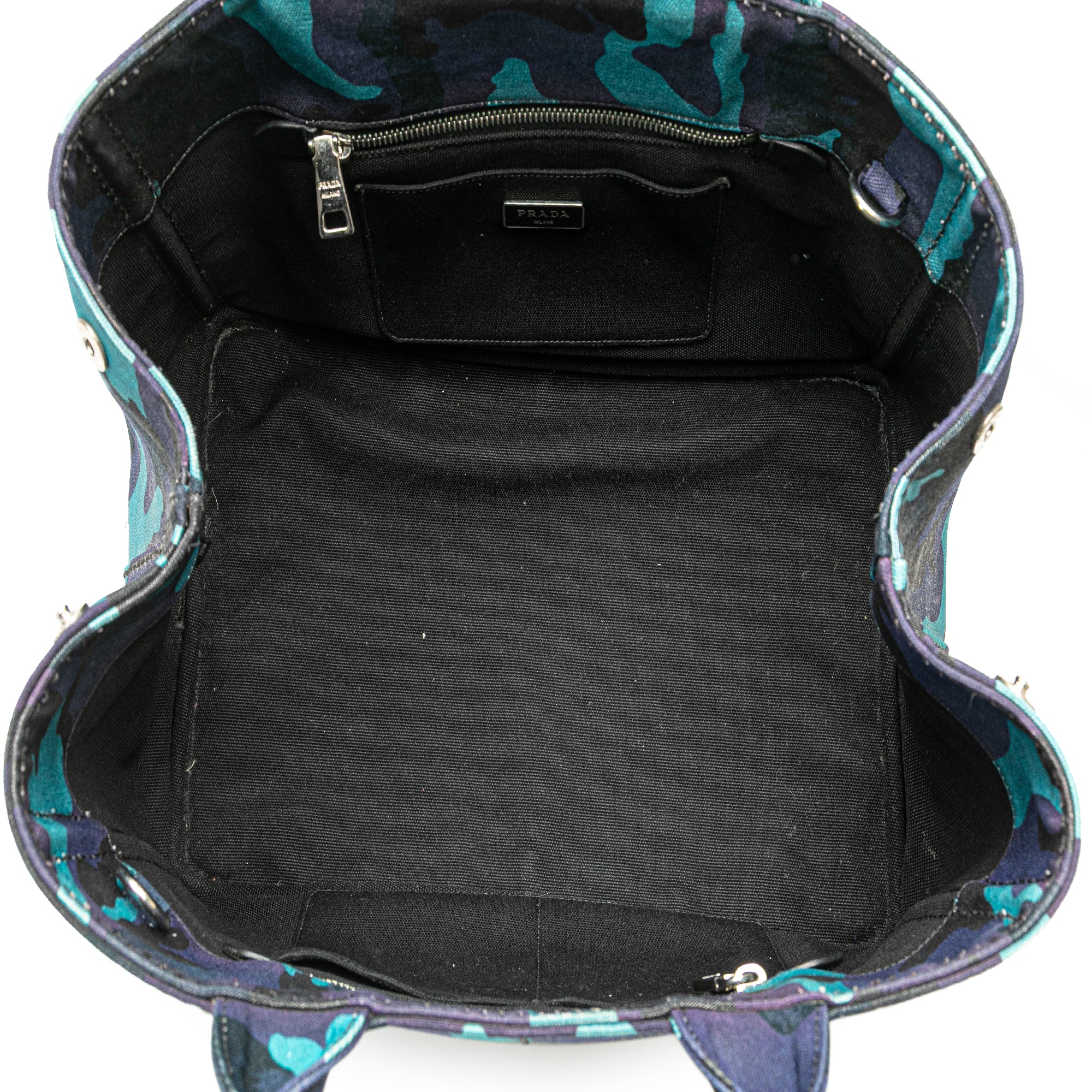 Prada | Pre-Owned Canvas Camouflage Canapa Logo Satchel | Blue/Dark Blue