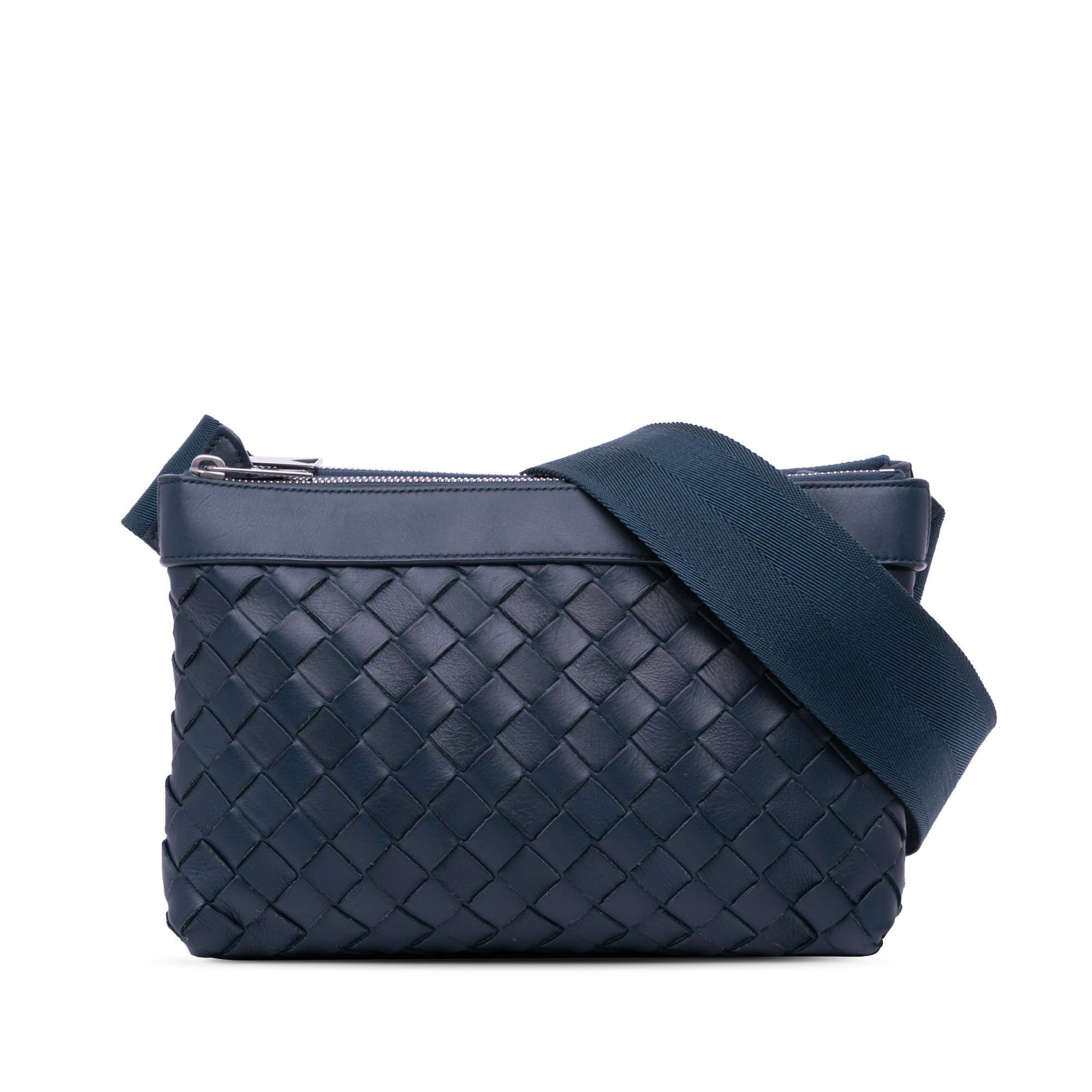 Bottega Veneta | Pre-Owned Leather Intrecciato Duo Crossbody | Blue