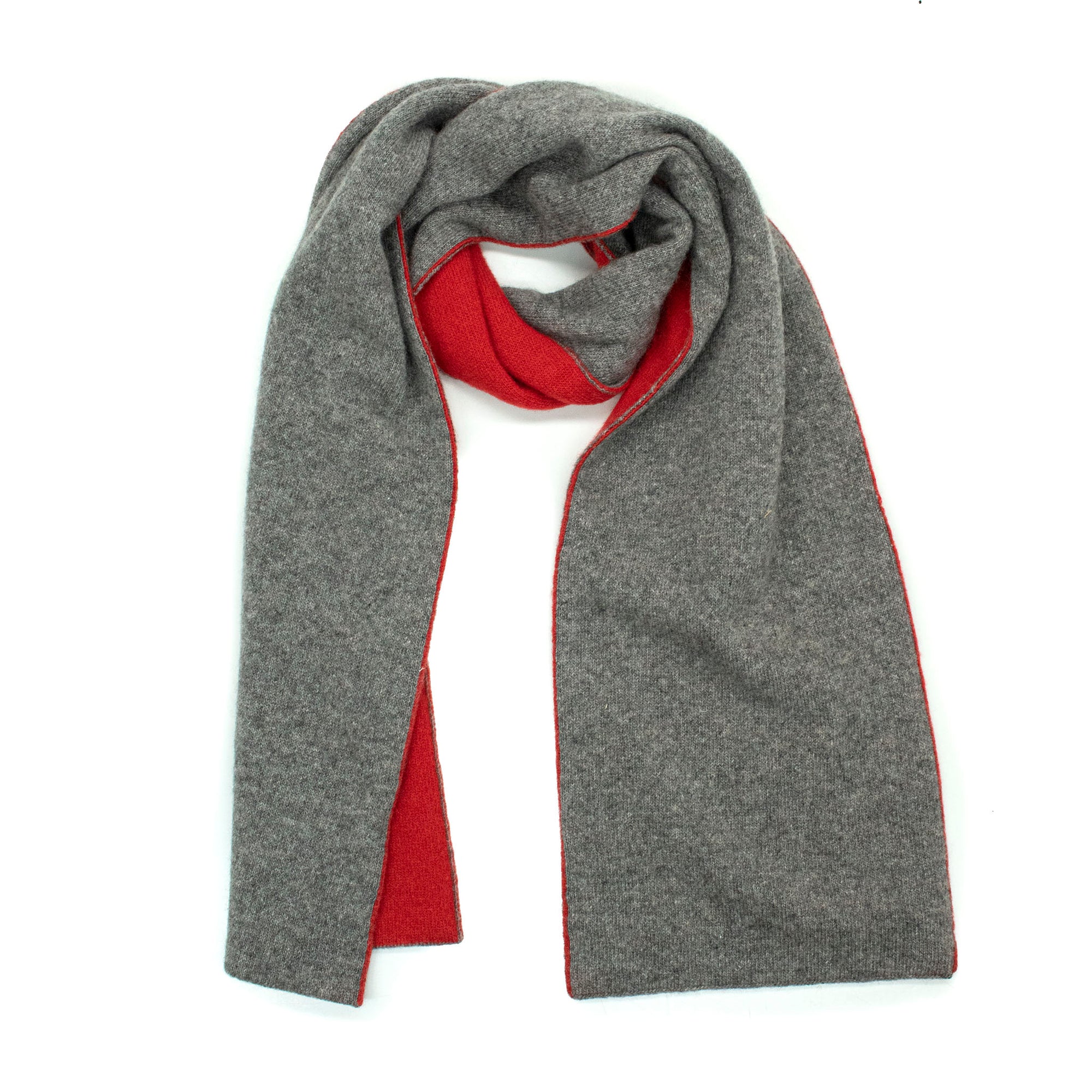 Kids | Cashmere Reversible Scarf | Medium Grey/Fire Red