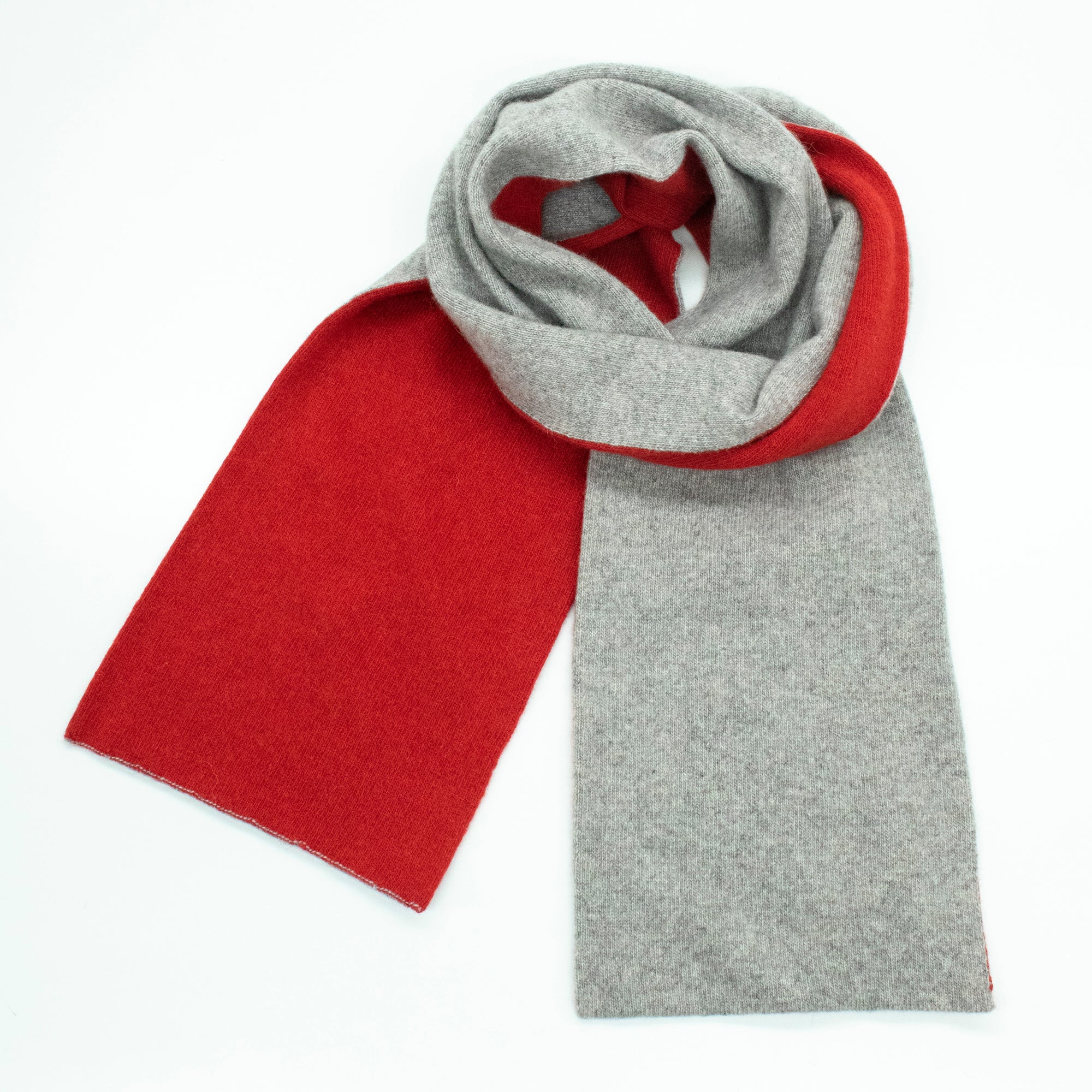 Kids | Cashmere Reversible Scarf | Light Grey/Fire Red