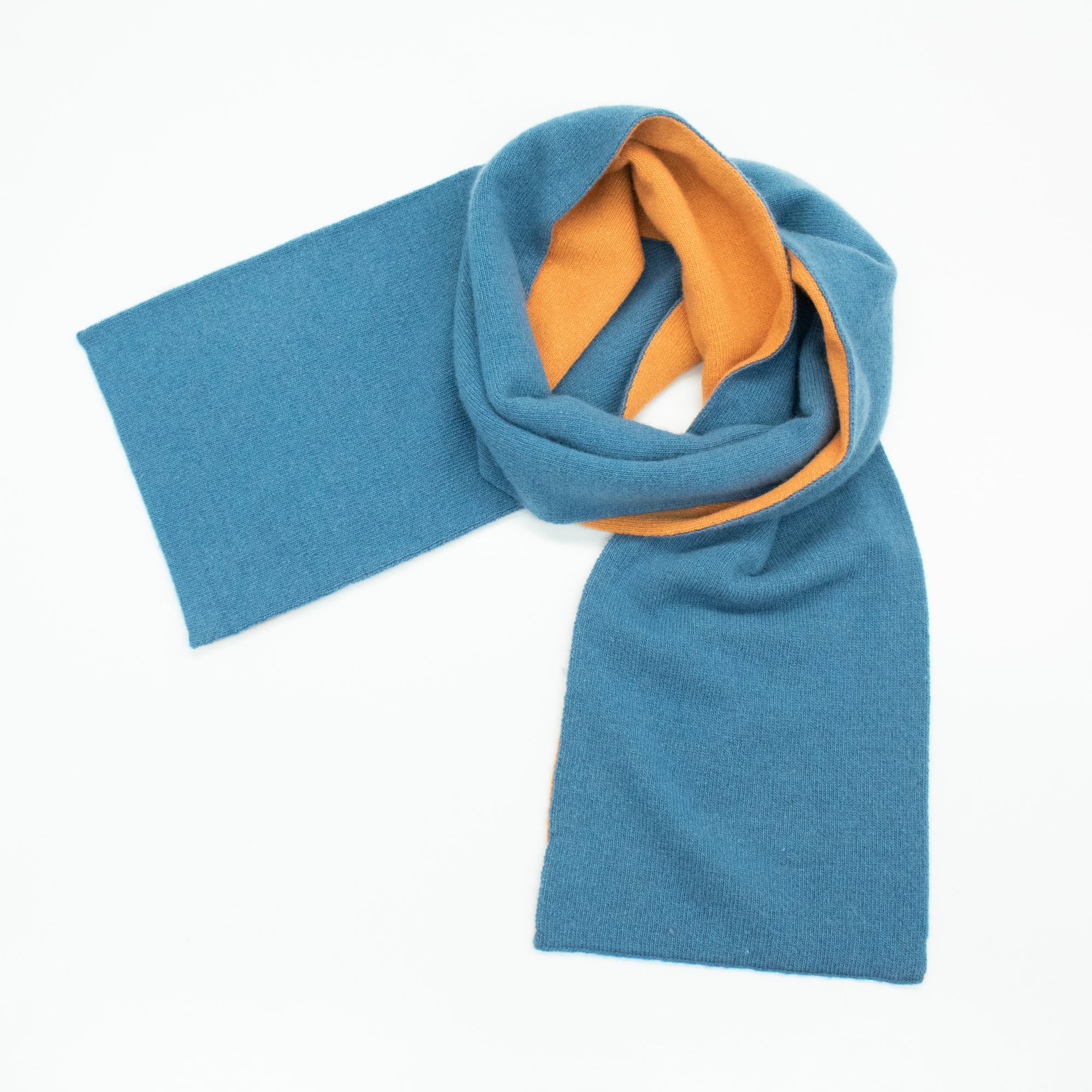 Kids | Cashmere Reversible Scarf | Blue/Persimmon