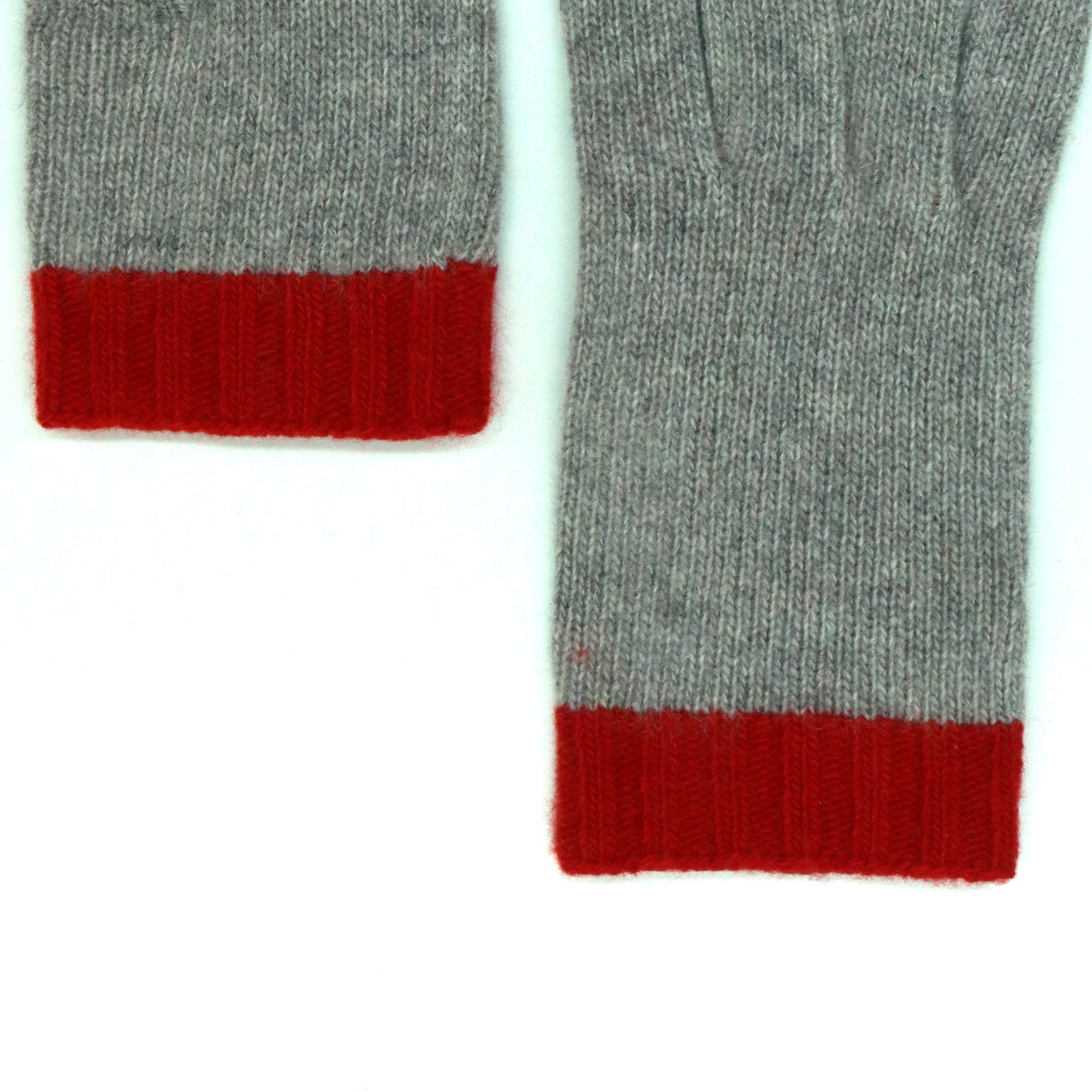 Kids | Cashmere Gloves Two Tone | Light Grey/Fire Red