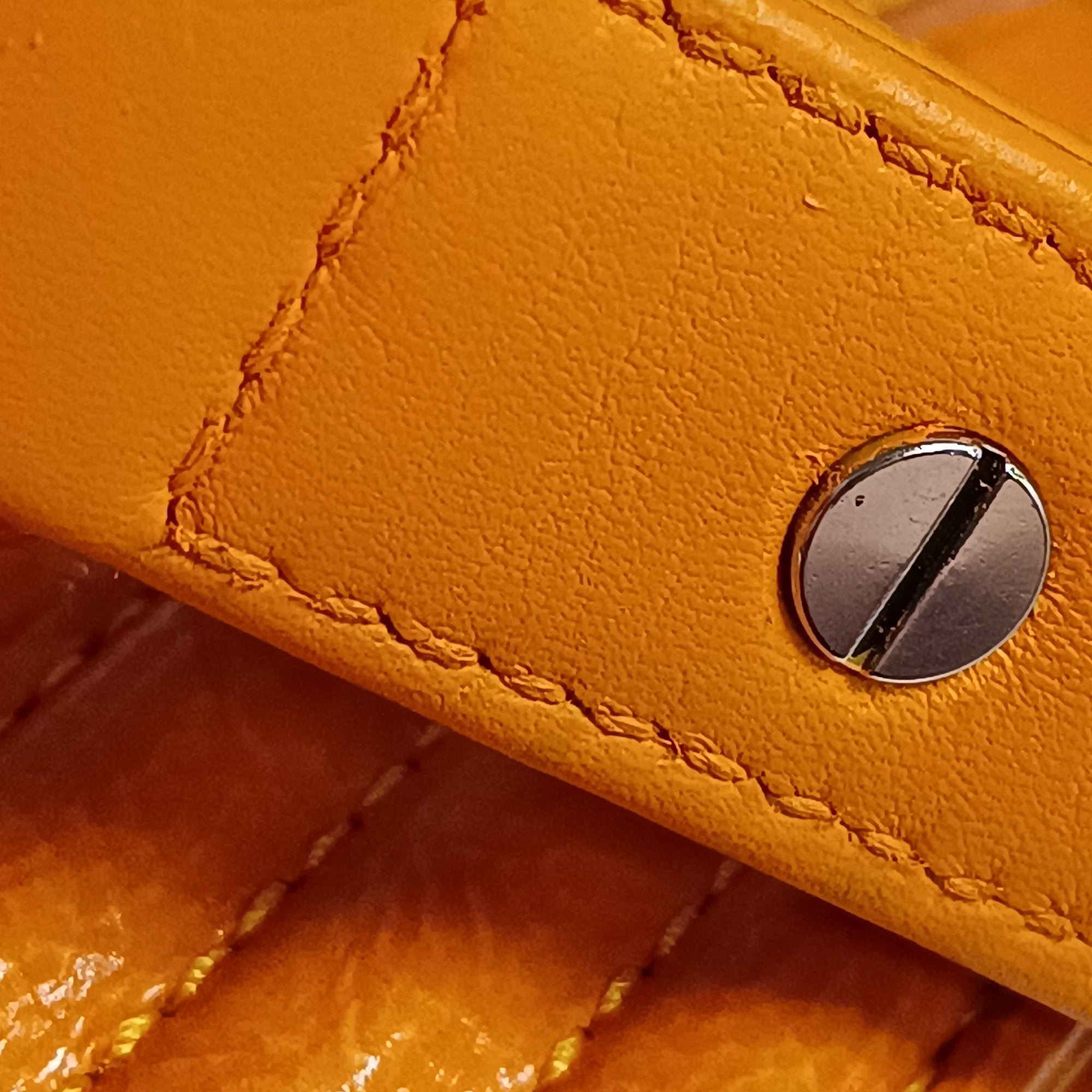 Chanel | Pre-Owned Old Medium Quilted Patent Boy Flap | Orange