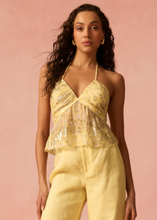 Rhea Metallic Chiffon Camisole | Yellow Magnolia