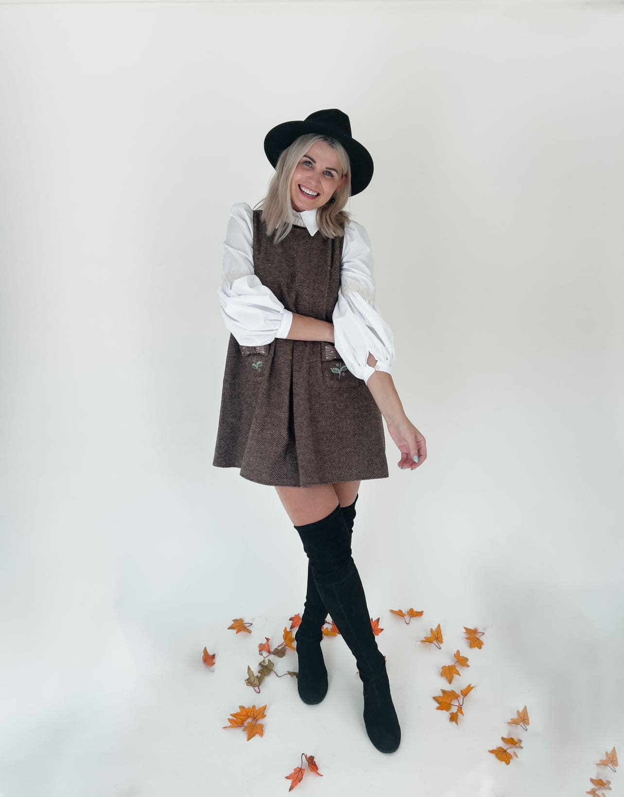 Women | Herringbone Tweed Mom Dress | Brown