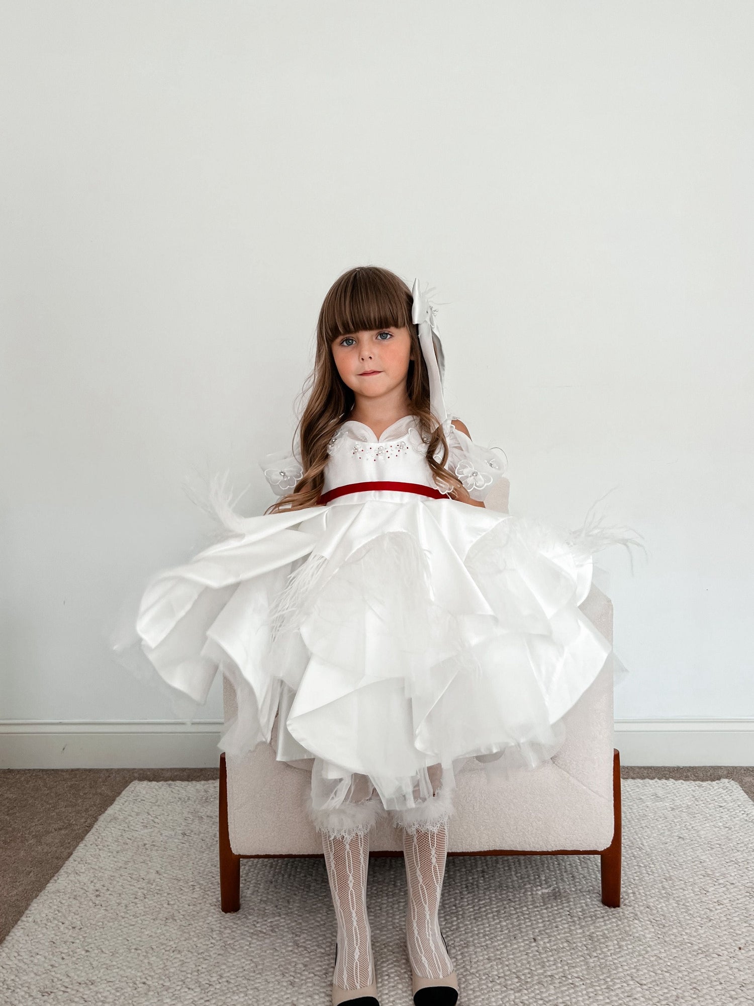 Girl | Constanza Ceremony Dress with Bow | White x Red