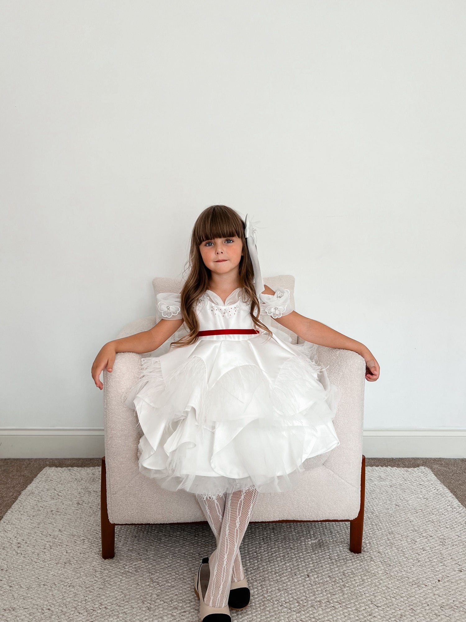 Girl | Constanza Ceremony Dress with Bow | White x Red