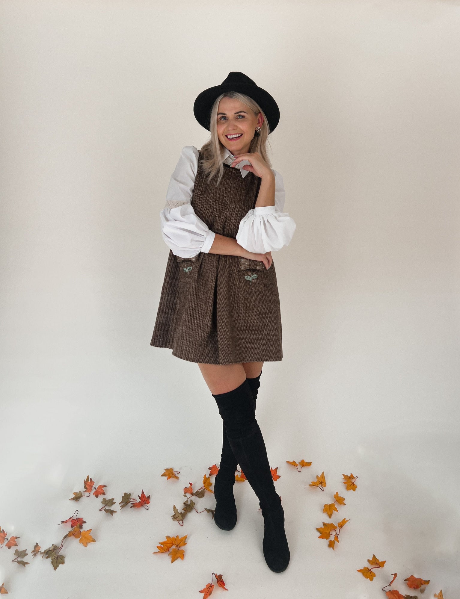 Women | Herringbone Tweed Mom Dress | Brown