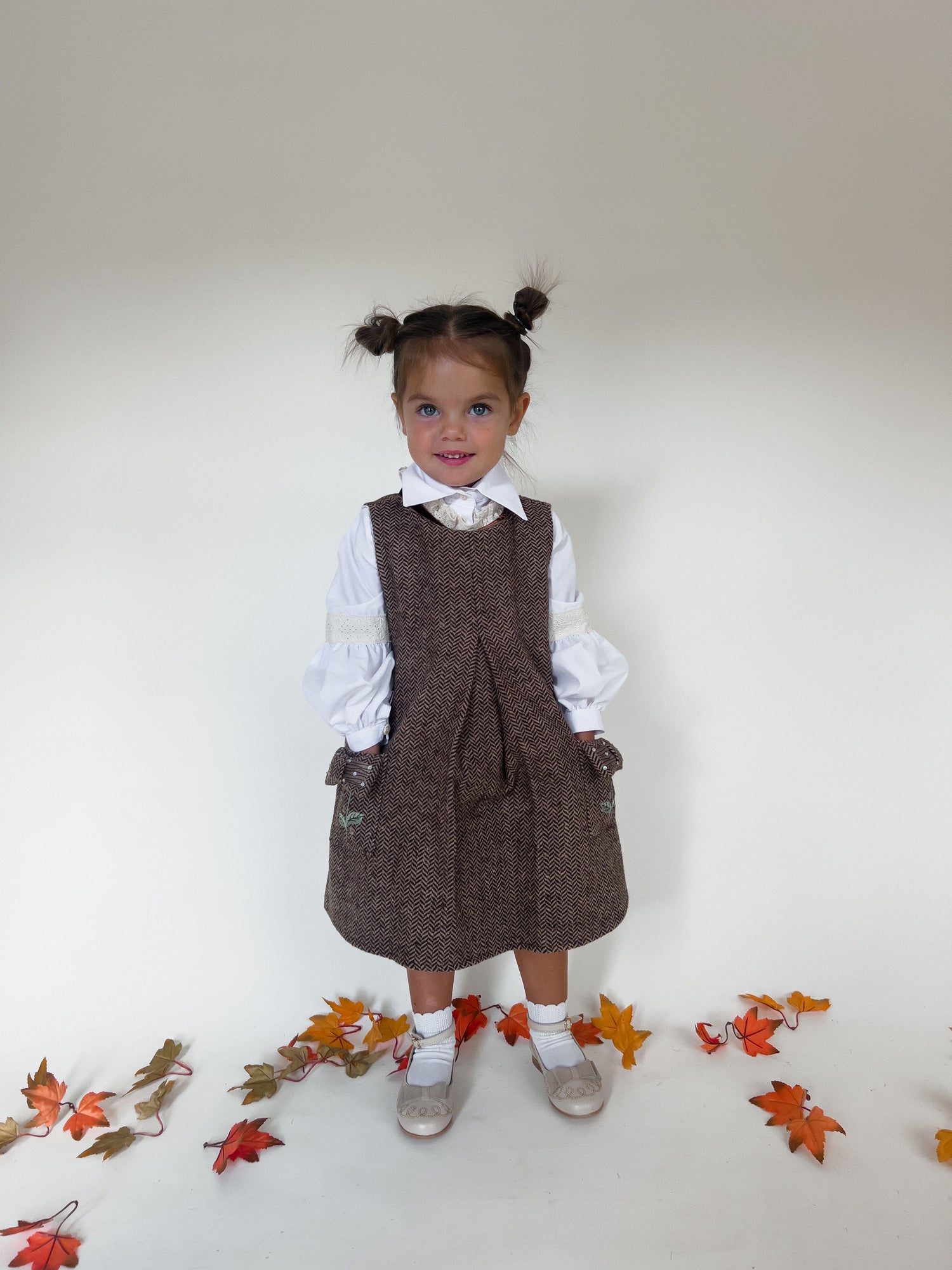Baby Girls | Herringbone Dress and Blouse Set | Brown