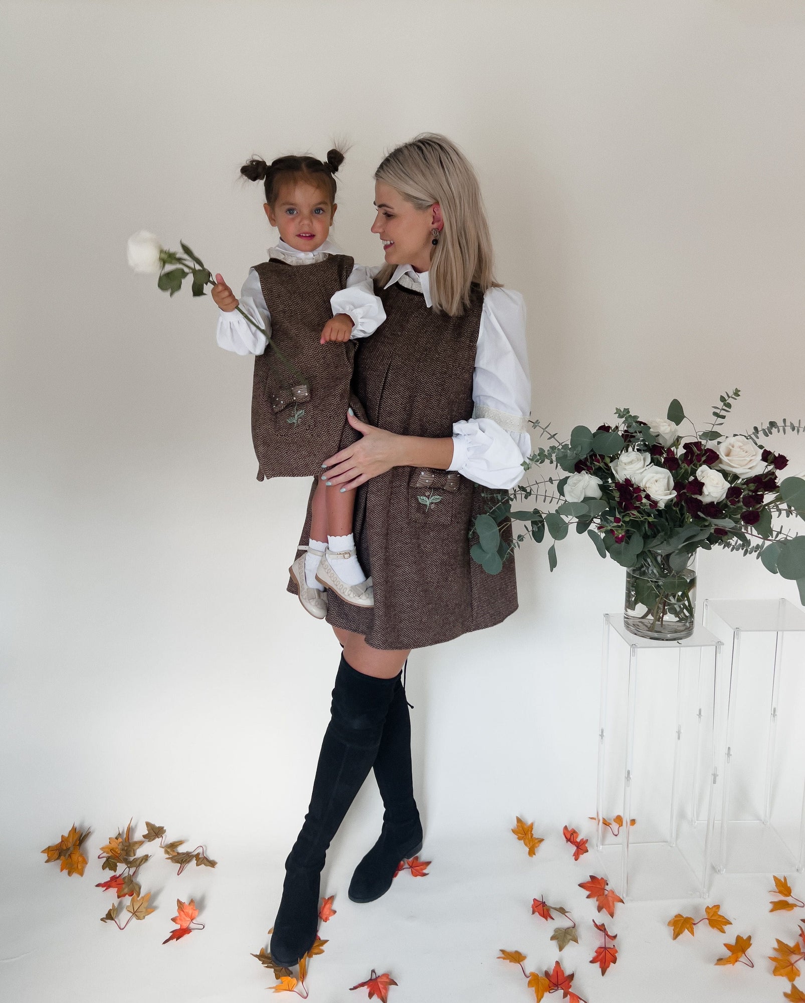 Baby Girls | Herringbone Dress and Blouse Set | Brown
