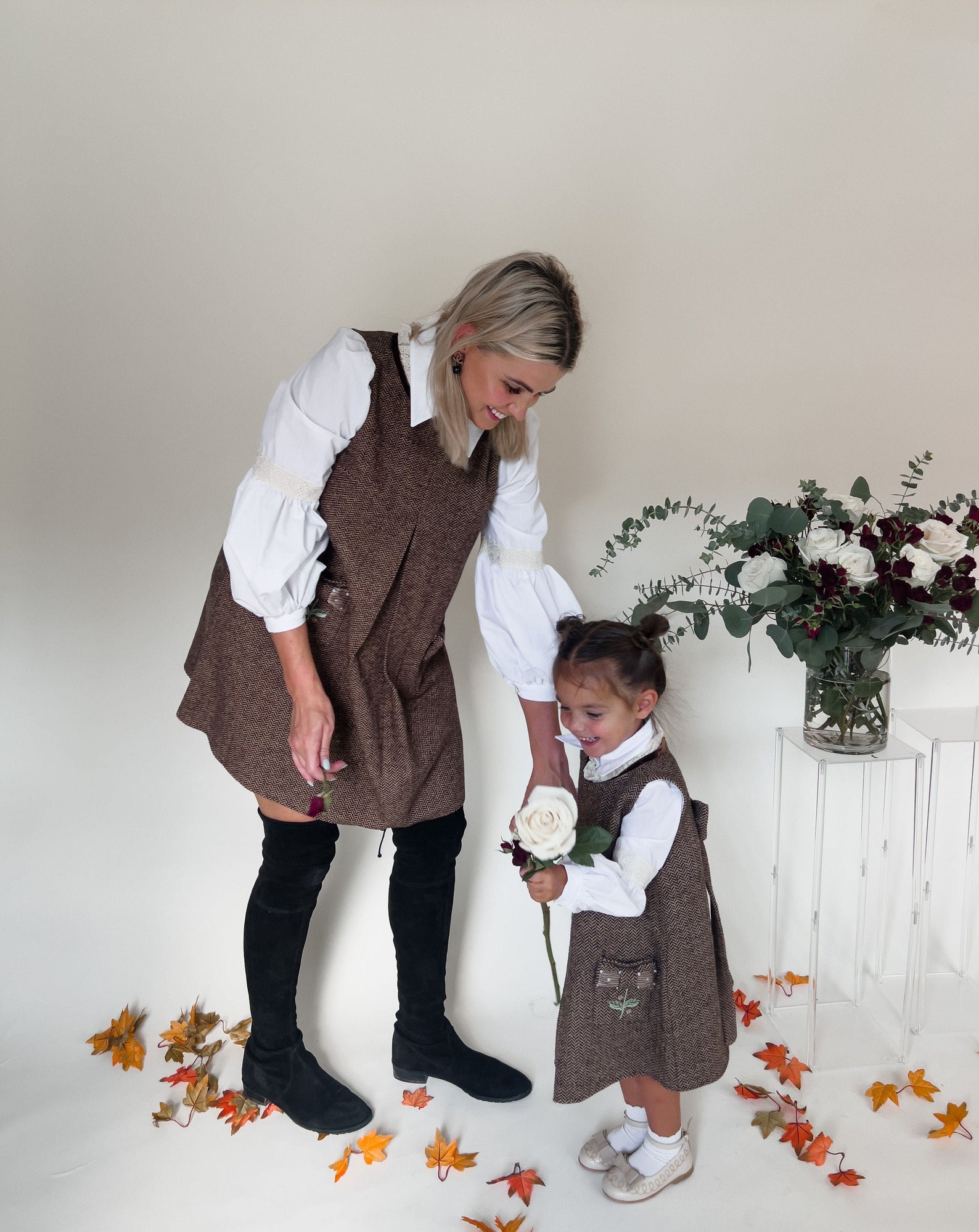 Women | Herringbone Tweed Mom Dress | Brown