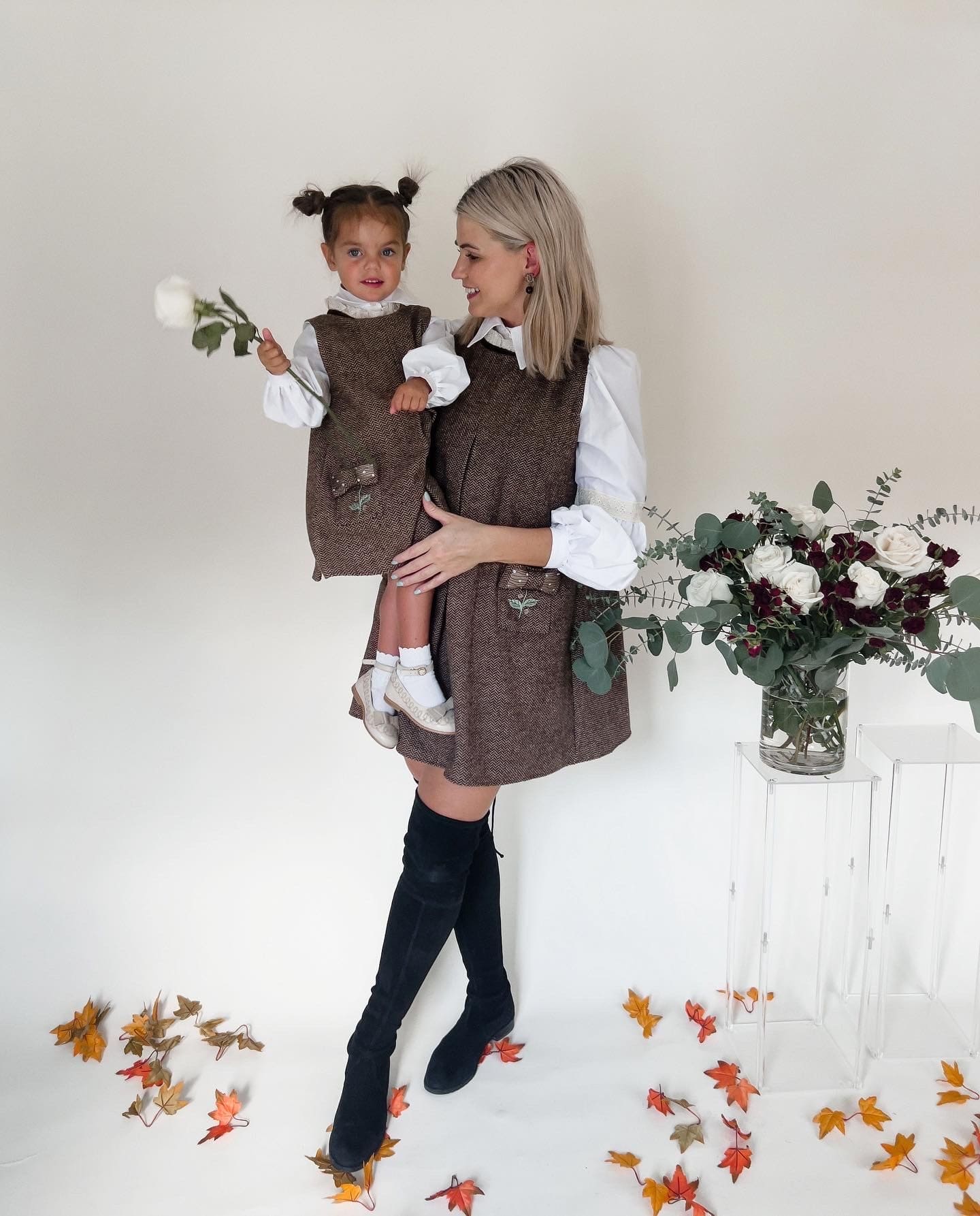 Women | Herringbone Tweed Mom Dress | Brown