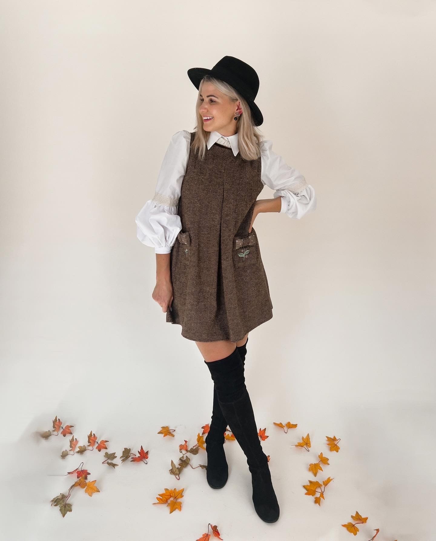 Women | Herringbone Tweed Mom Dress | Brown