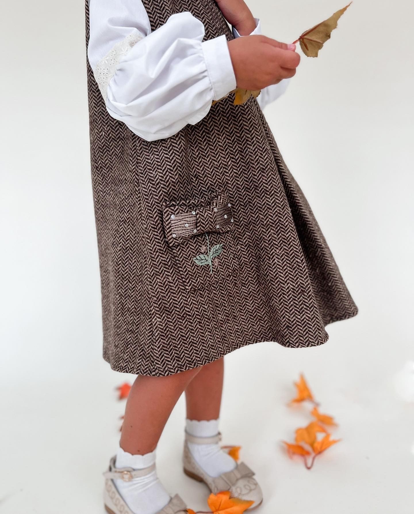 Baby Girls | Herringbone Dress and Blouse Set | Brown