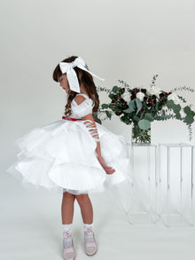 Girl | Constanza Ceremony Dress with Bow | White x Red