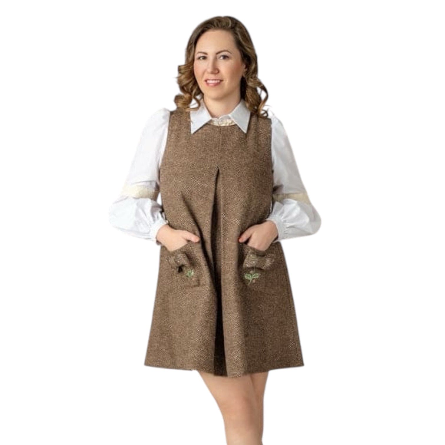 Women | Herringbone Tweed Mom Dress | Brown