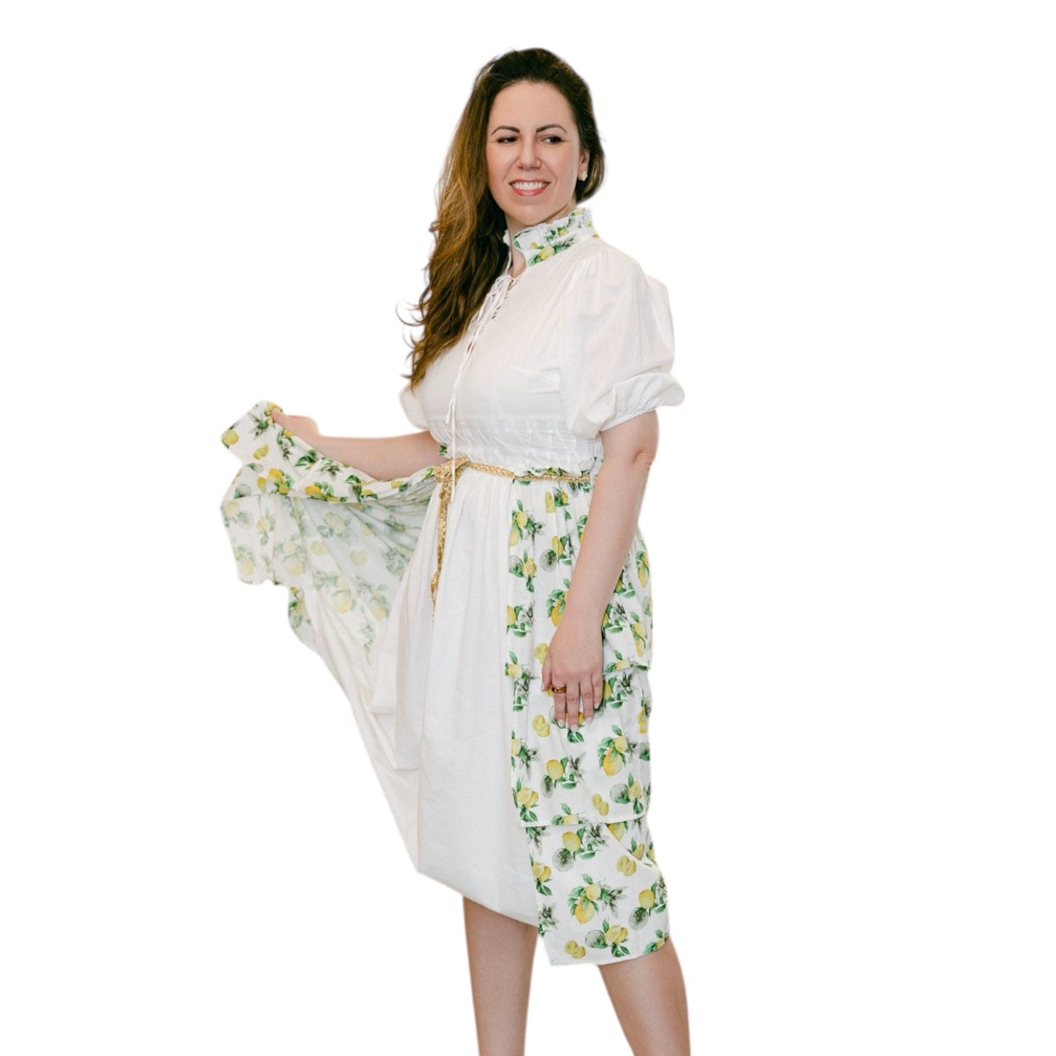 Women | Amalfi Print Linen Mom Dress | Lemon