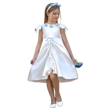 Baby Girls | Daphne Satin Dress with Embroidery | White & Blue