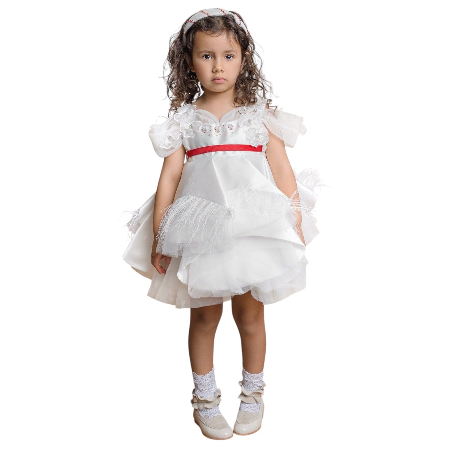 Baby Girls | Constanza Ceremony Dress with Bow | White & Red