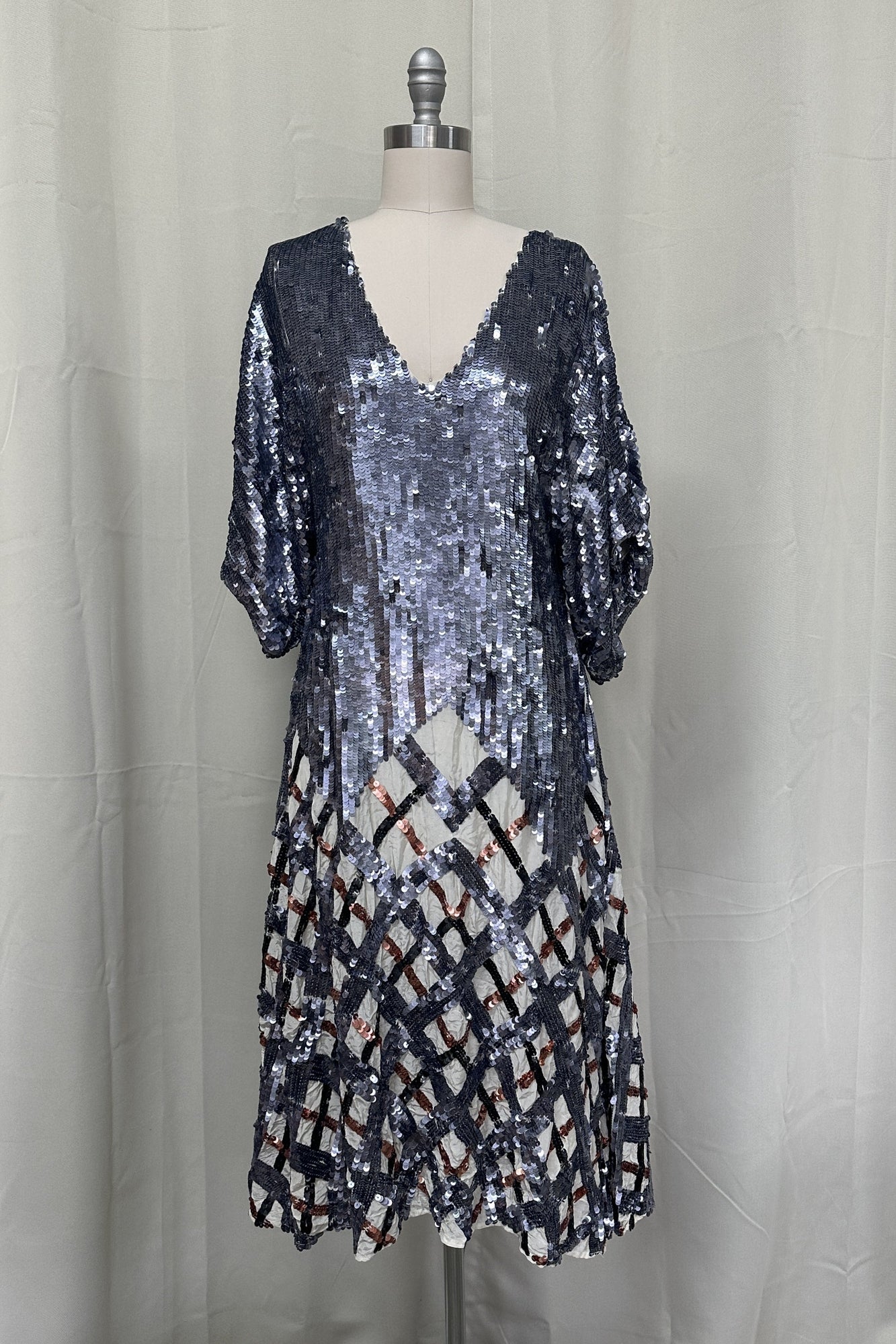 Thalia Midi Dress | Silver Argyle
