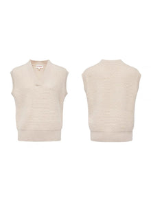 Undyed Cashmere Textured V-Neck Knit Vest | Beige