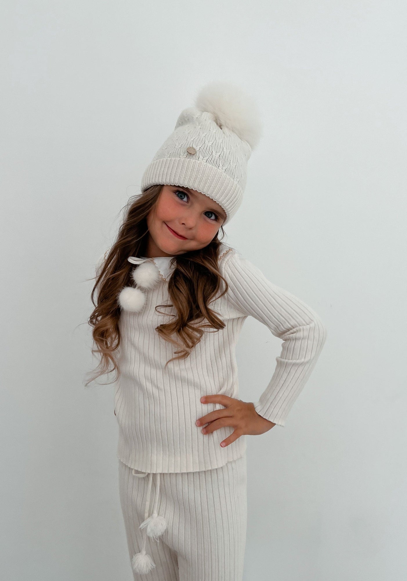 Baby Unisex | Parker Merino Wool Faux Fur Beanie Hat | Ivory