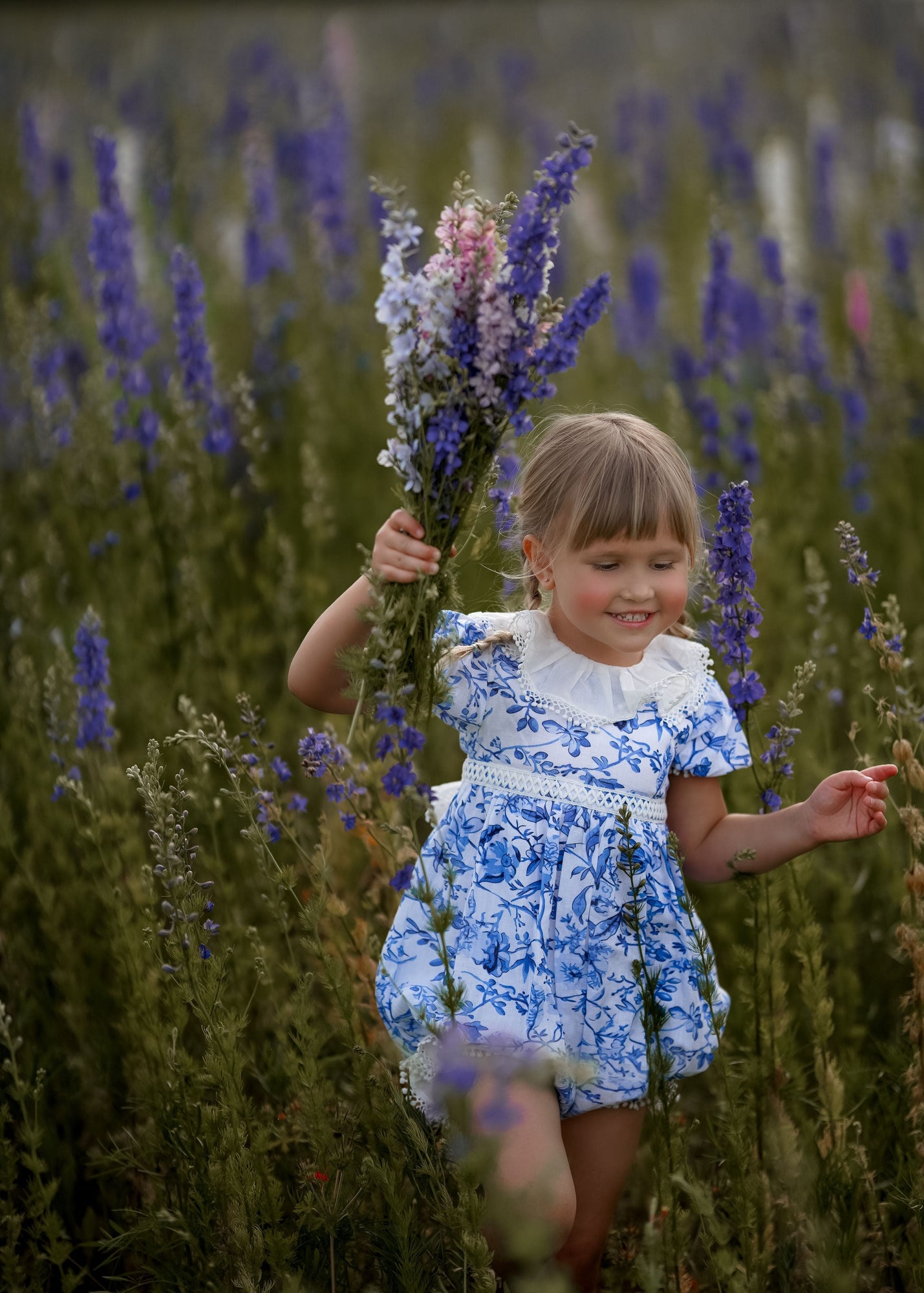 Jaylin Blue and White Linen Romper - Petite Maison Kids