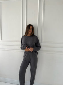 Oversized Long Sleeve Crewneck Top | Shadow