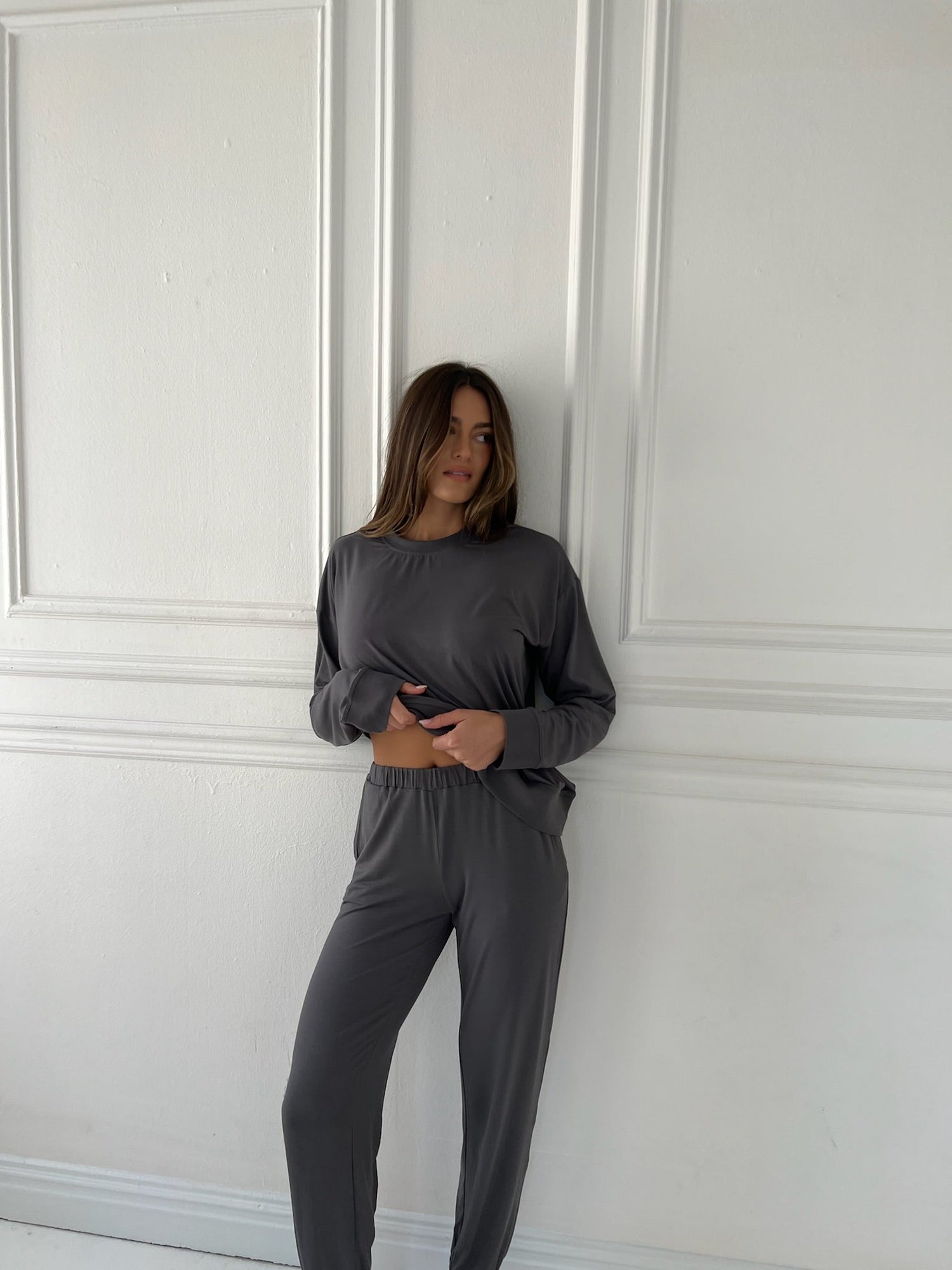 Oversized Long Sleeve Crewneck Top | Shadow