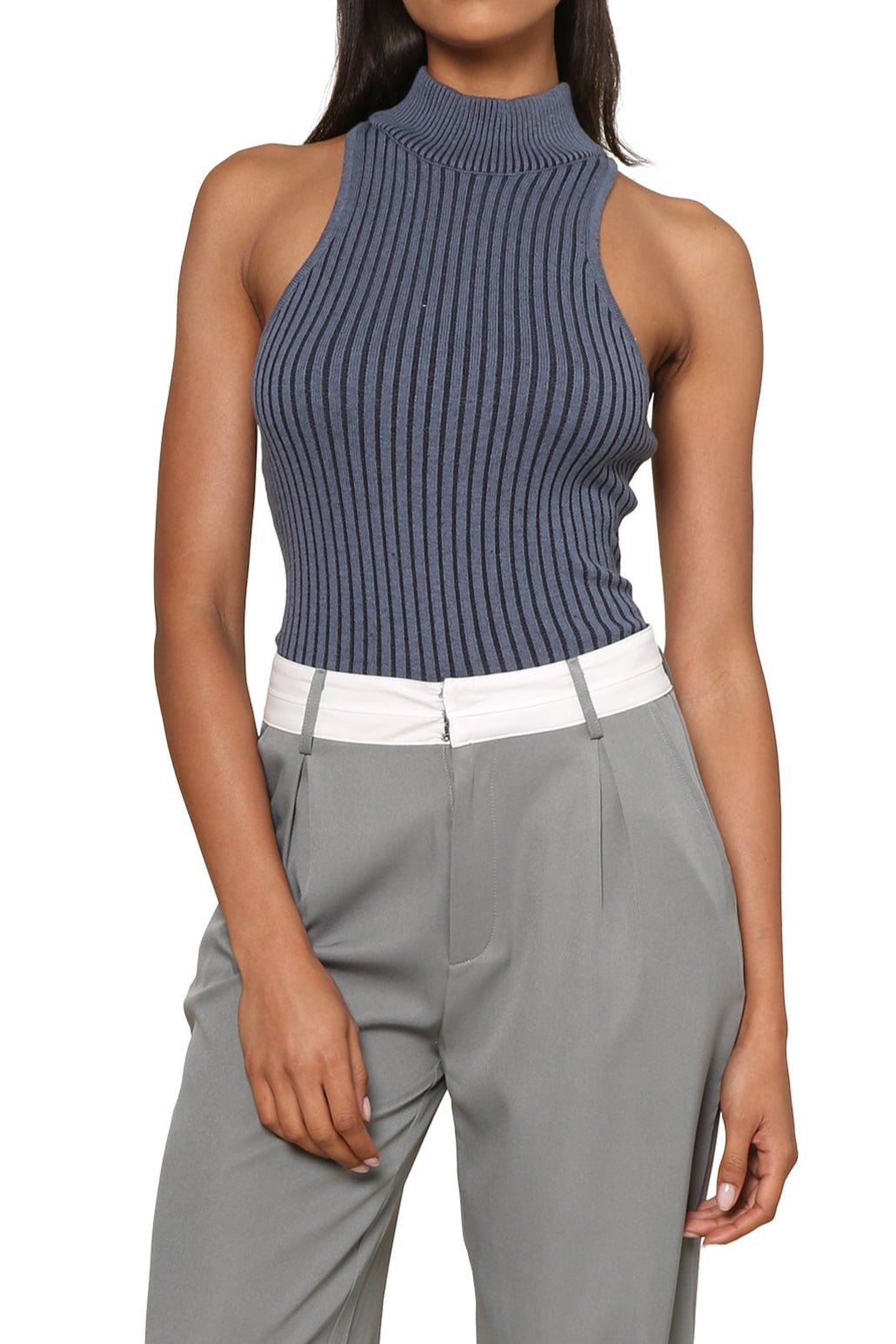 Brooklyn Karma | Sof Two Tone Ribbed Knit Top | Grey