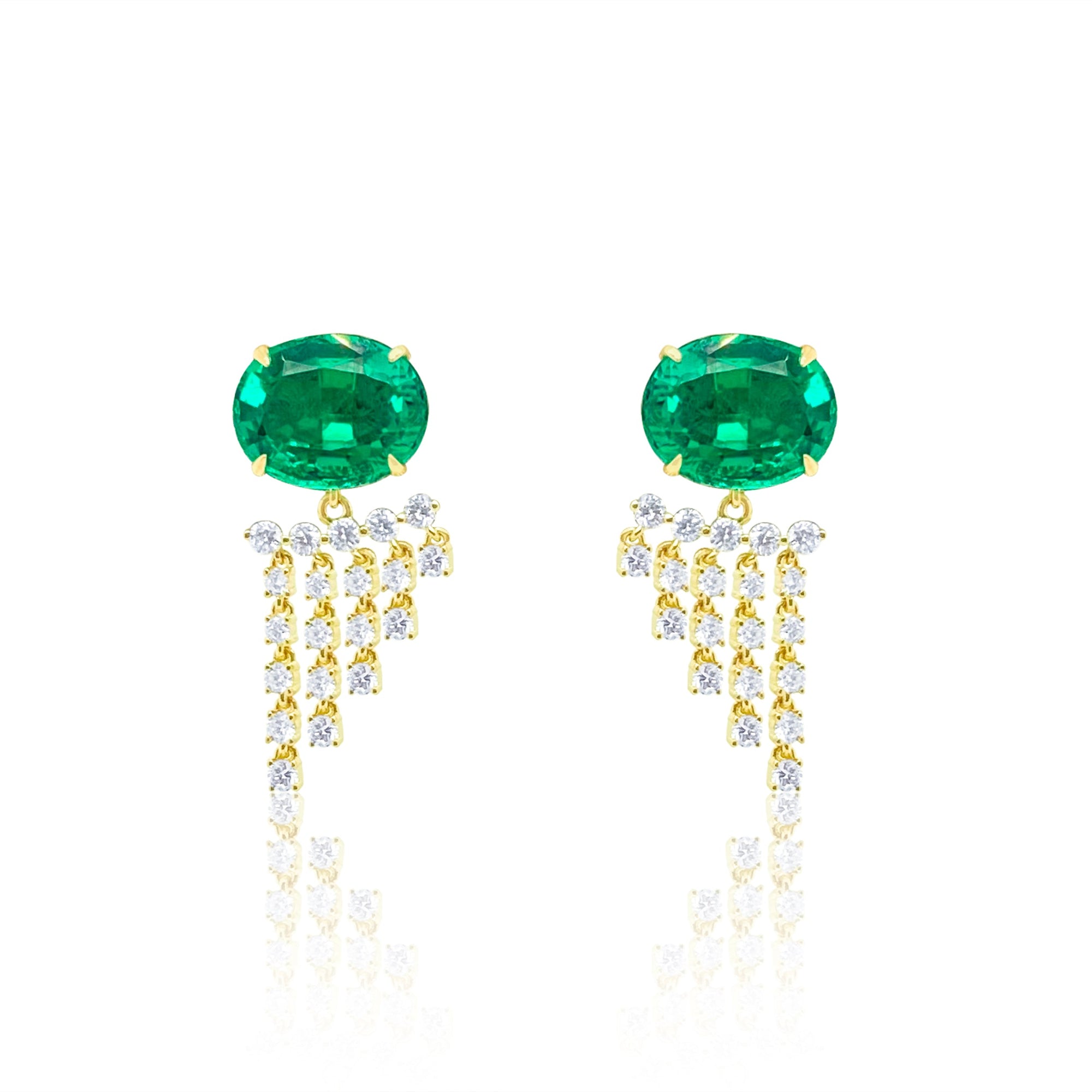 Yellow Gold Natural Diamond And Lab Emerald Earrings | Yellow Gold