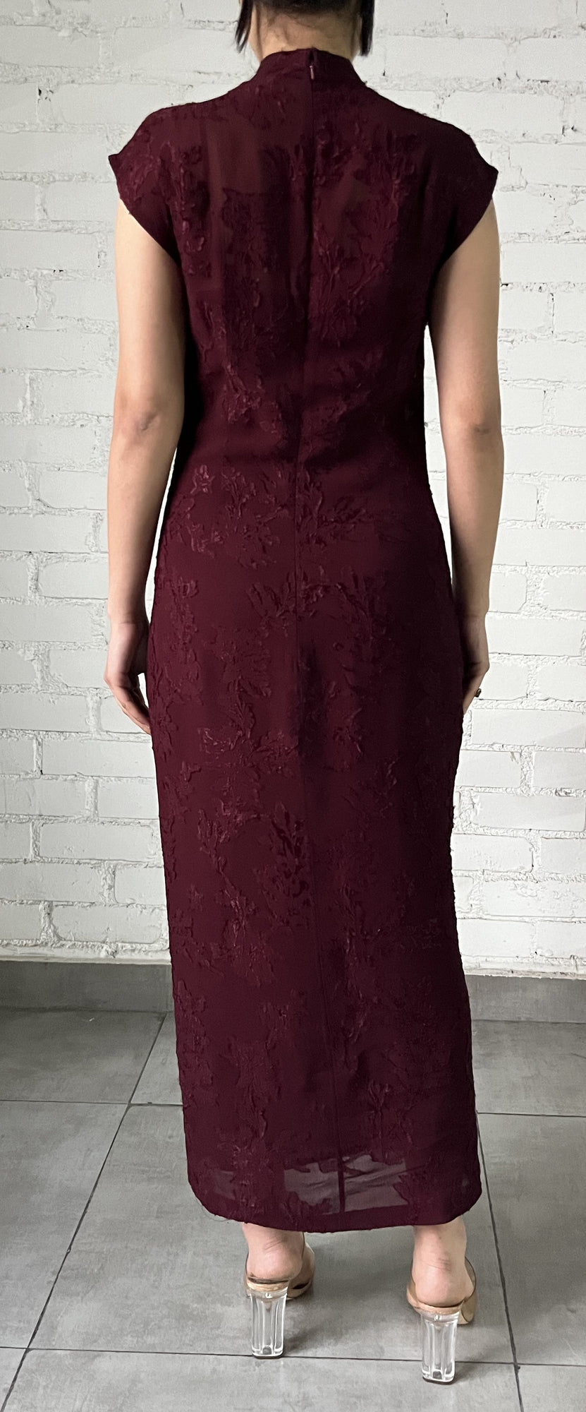 Slim Fit Long Dress With Slip | Burgundy