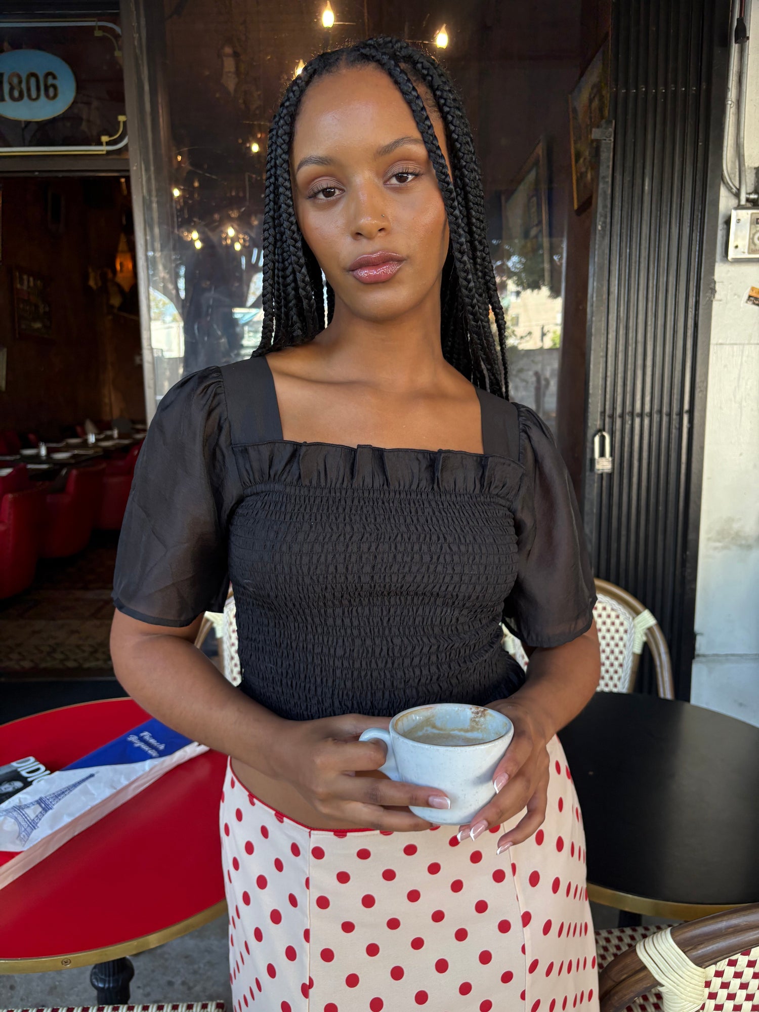 Toni Smocked Top | Black Organza