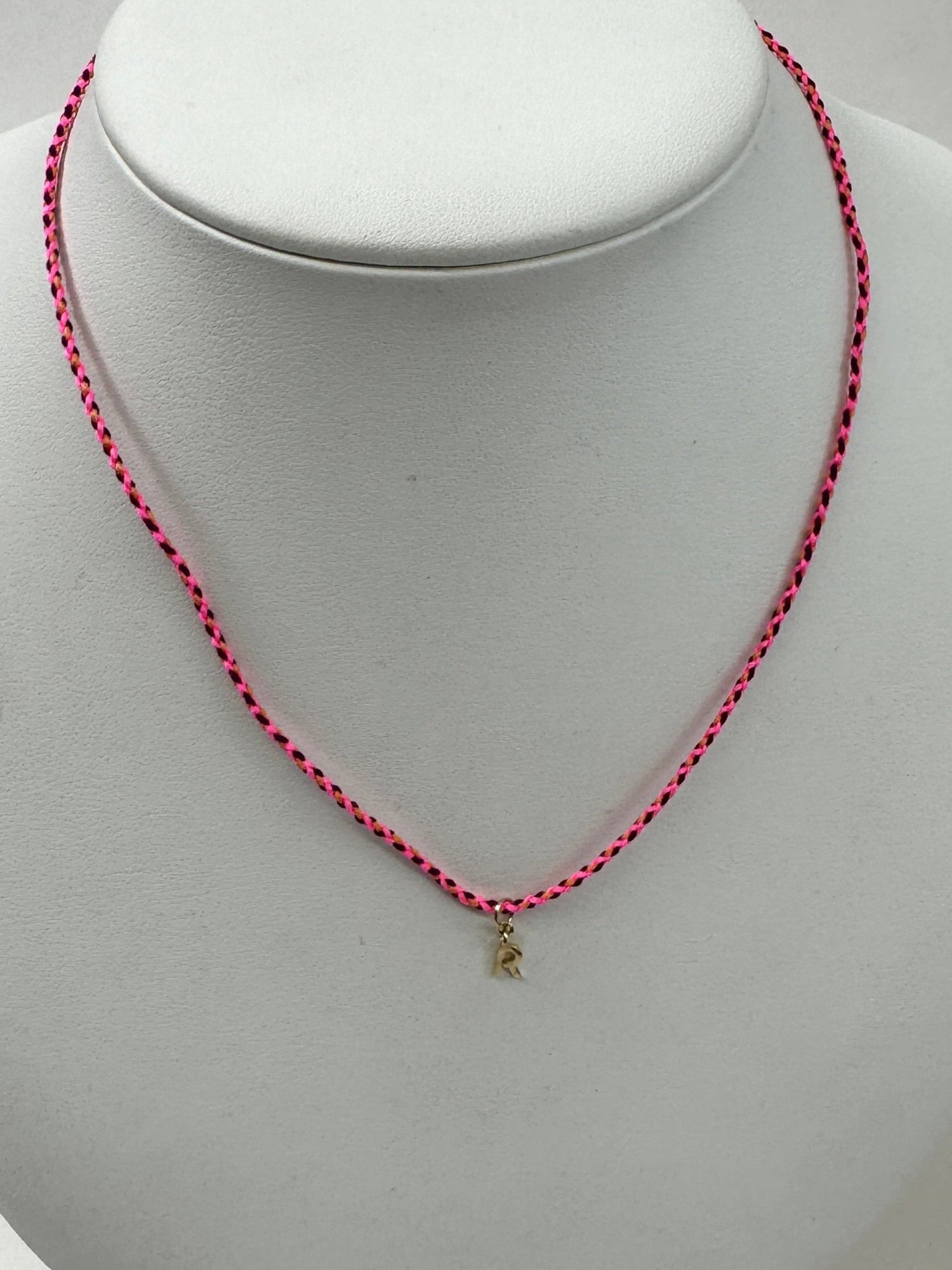 Cord Initial Necklace | 10K Yellow Gold | Pink/Black Adjustable Cord