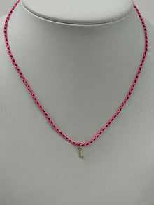 Cord Initial Necklace | 10K Yellow Gold | Pink/Black Adjustable Cord