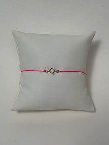 Friendship Initial Bracelet | 10K Yellow Gold | Hot Pink